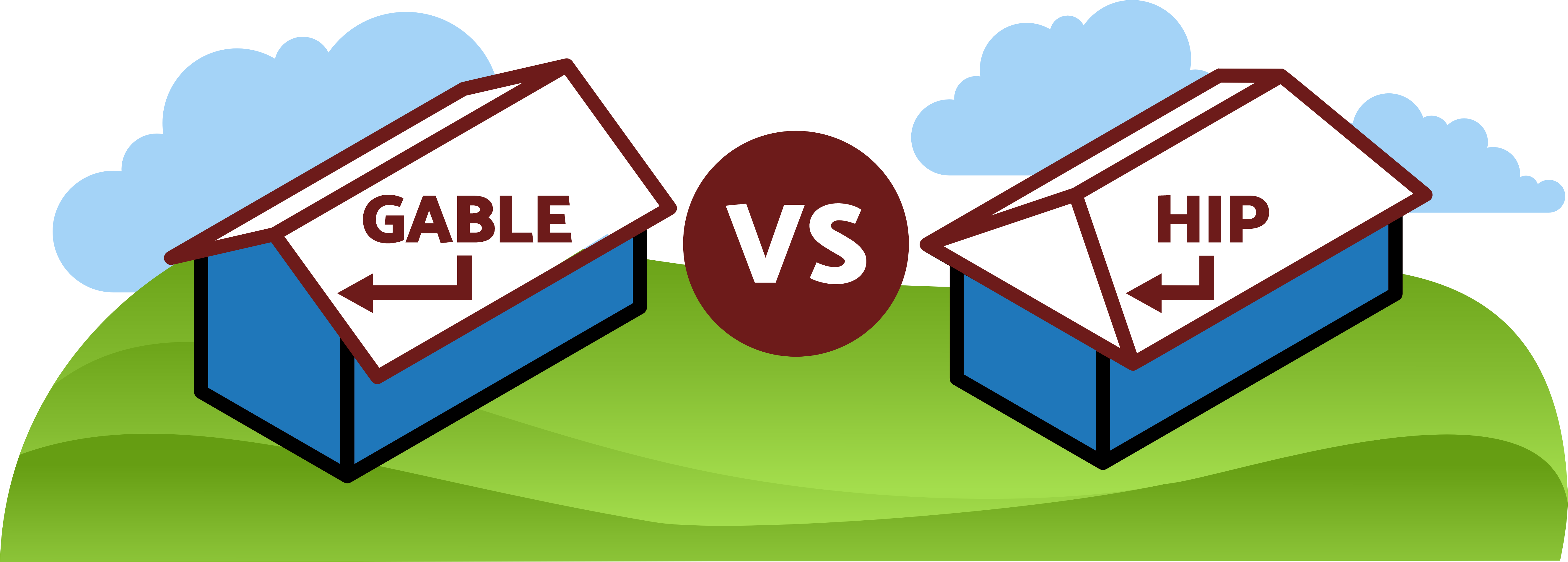 example of a gable roof style compared to a hip roof