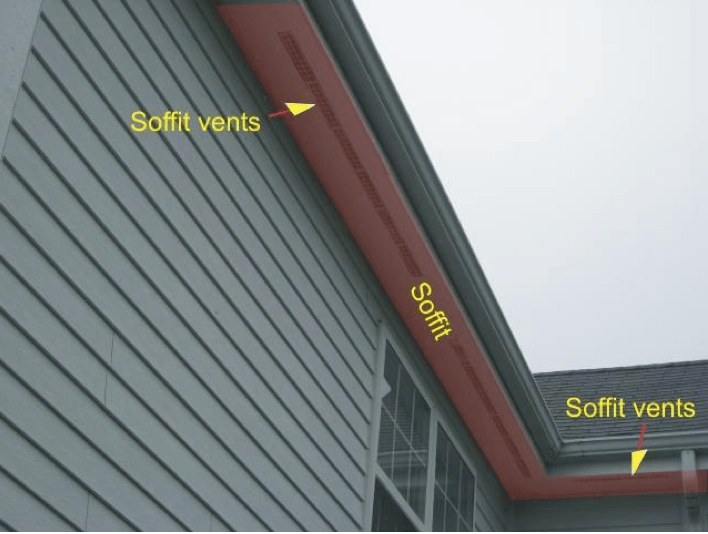 a photo showing what soffit vents look like on a roof
